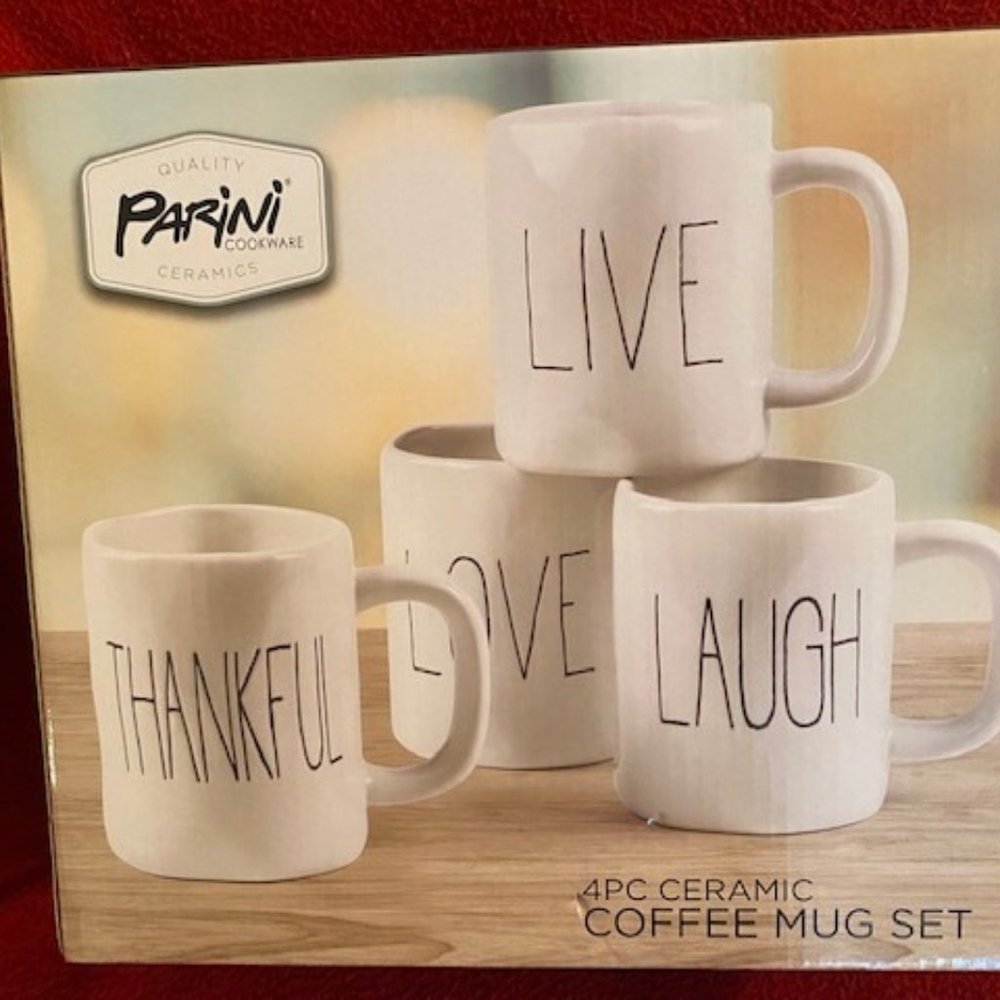 Parini 4 Piece Set Ceramic White Coffee Mugs - New